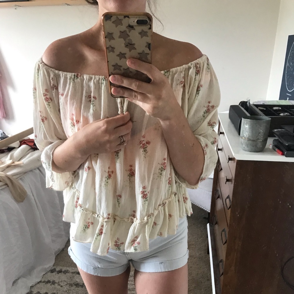 Cream floral boho shirt